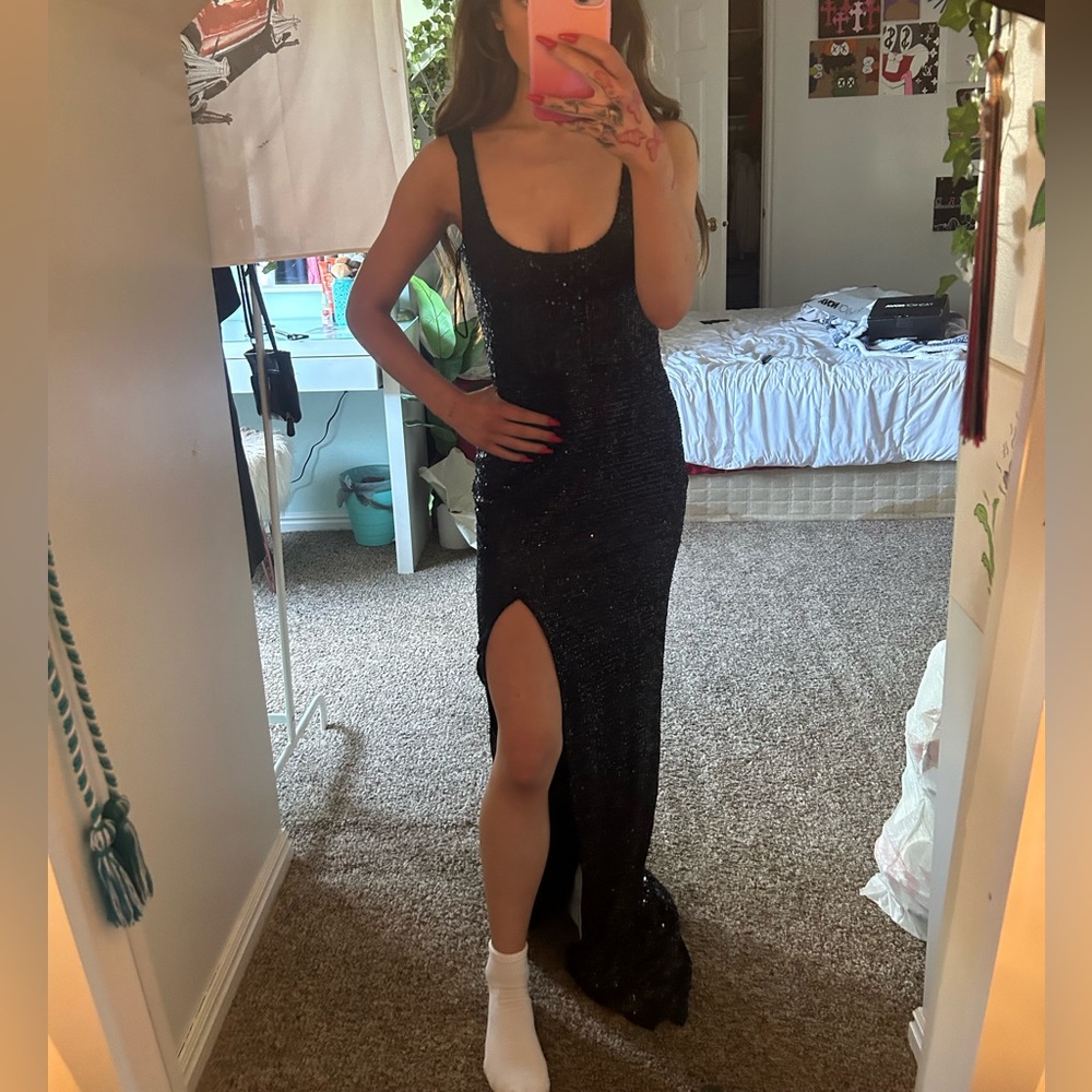 Fashion Nova Small black sequin long dress